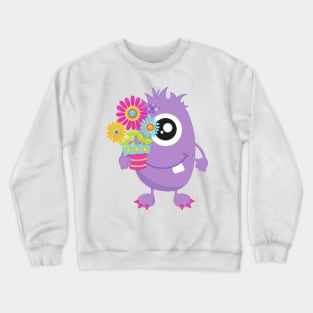 Spring Monster, Purple Monster, Colorful Flowers Crewneck Sweatshirt